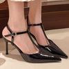 2025 New Women's Pointed Toe Sexy High Heels, Fashionable and Luxurious Patent Leather Ankle Clasp Women's Party Sandals