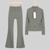 In Stock: Women's Gold Jacket & Flare Pants - High Stretch, Slimming Sports Yoga Set