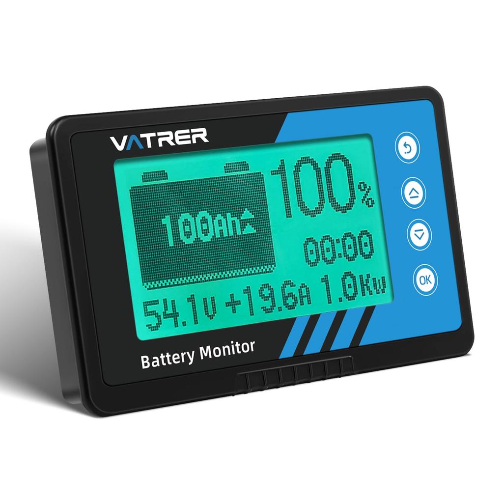 VATRER POWER Meter Monitor with 500A Shunt and LCD Low Power Alarm 8-120V Voltage/Current