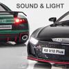 1:24 R8 V10 Plus Rs7 Car Model Diecast Alloy Toys 4 Doors Opened With Sound Light Pull Back Miniature Vehices Fashion Home Decor
