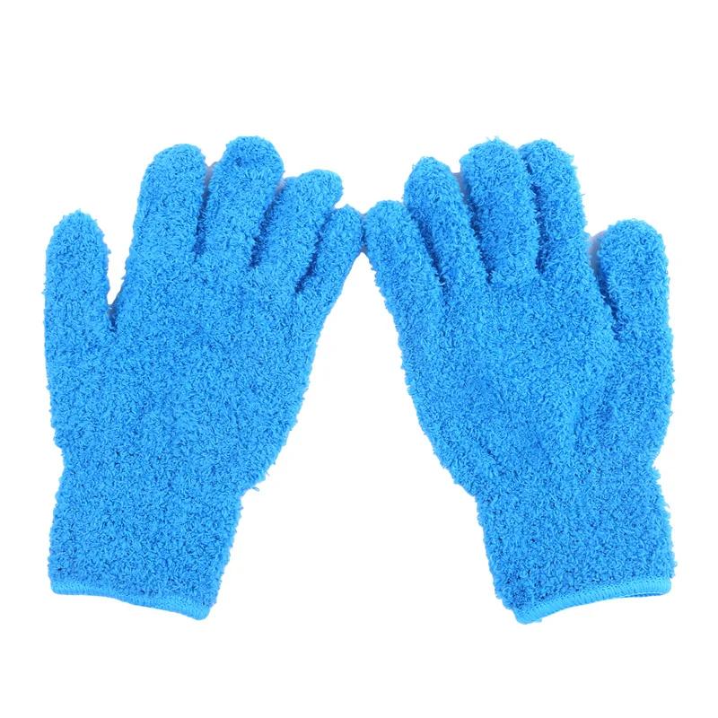 1Pair Cleaning Gloves Microfiber Coral Fleece Car Grooming Gloves Solid Five Finger Dust Removal Housework Absorbent Gloves