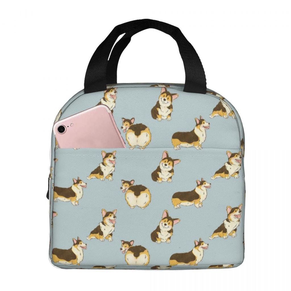 Tri Color Corgi Dog Insulated Lunch Bag for Women Kids Portable Food Boxes Thermal Lunch Box Tote