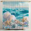 Ocean Beach Shell Starfish Printed Shower Curtain, Bathroom Decorative Shower Curtain,Waterproof Shower Curtain with Hooks