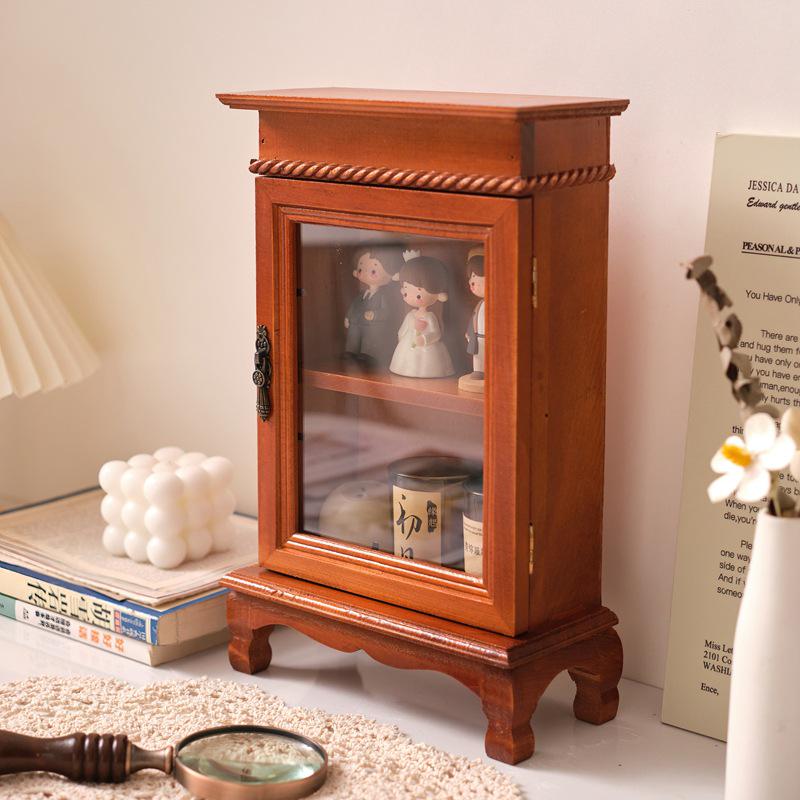 Retro Wooden Desktop Storage Cabinet and Display Stand
