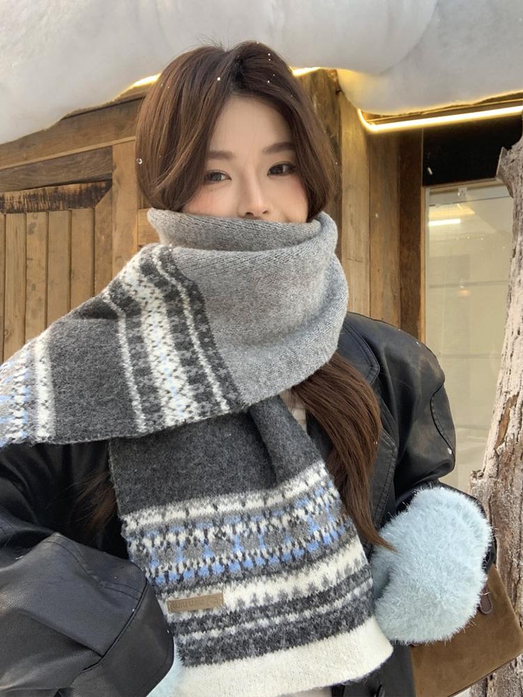 Women Soft Sweet Jacquard Knitted Scarf Headscarf Ladies Casual Warm Scarve Mujer Wrap Shawl New Winter Student Young Girl