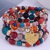 Bohemian Multilayer Elastic Rope Bracelet with Alloy Heart Pendant