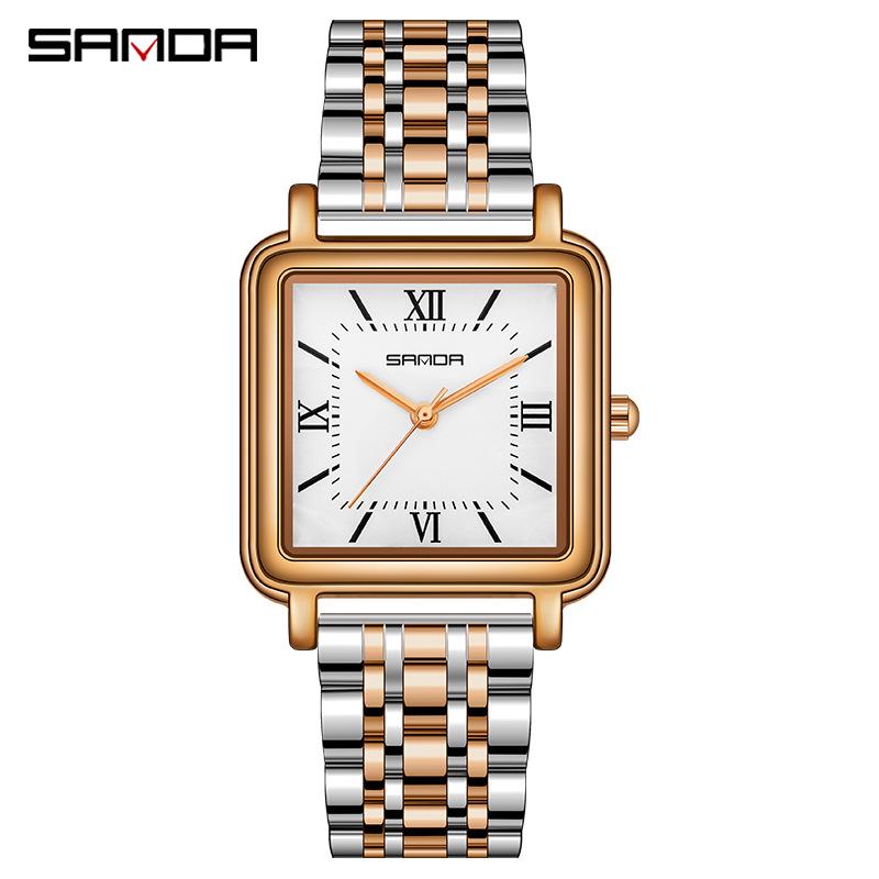 Sanda Women's Vintage Style Square Quartz Watch with Roman Numerals - Simple, Versatile, Waterproof Design