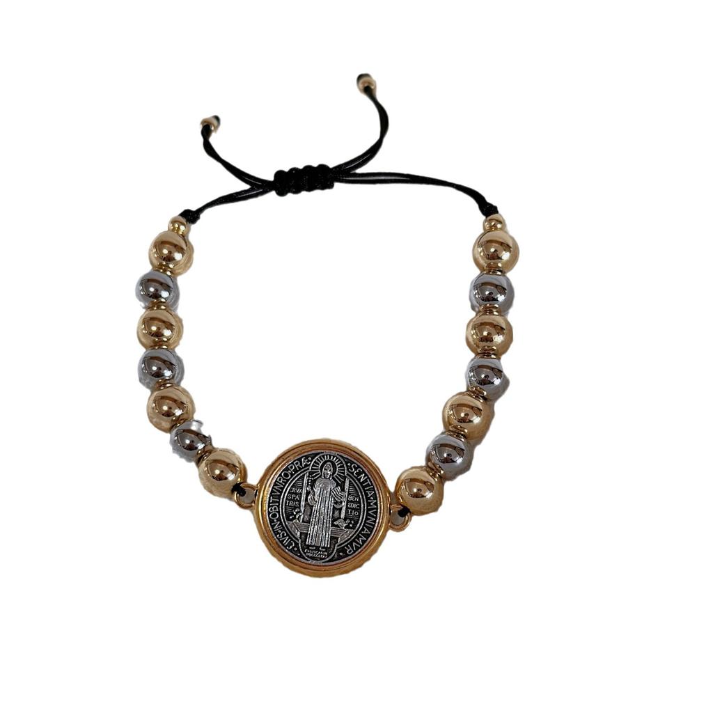 Sankt Benedikt Kobberperle 18K Armbånd Uttrekkbar Justerbar Håndsnor Perlet Flettet Armbånd