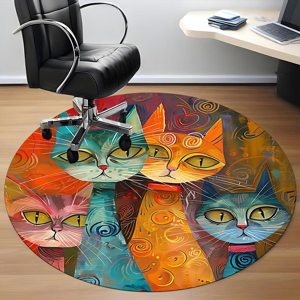 1pc Cat Artwork Office Round Area Rug, Indoor Mat Suitable ForOffice, Under Office Chairs Bedroom Living Room Home Decor, Room Decot010