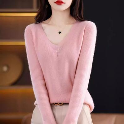 Autumn New Large V-neck Knitted Sweater Women's Slim-fitting Long-sleeved Sweater with a Sense of Collarbone Design and a Bottoming Shirt Inside