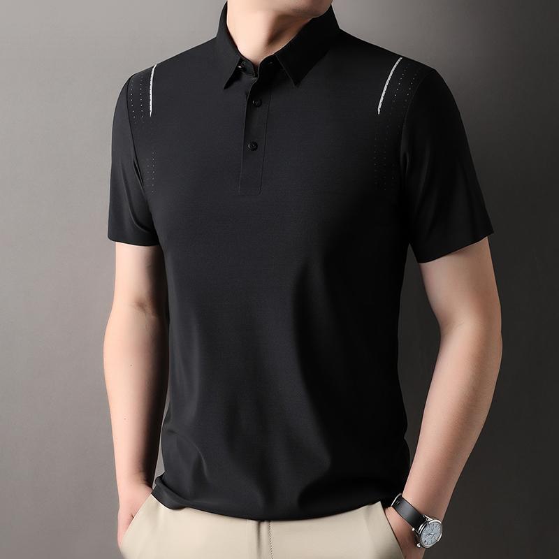 

Летняя новая мужская сетчатая дышащая однотонная футболка-поло с коротким рукавом 2025 года M чёрный