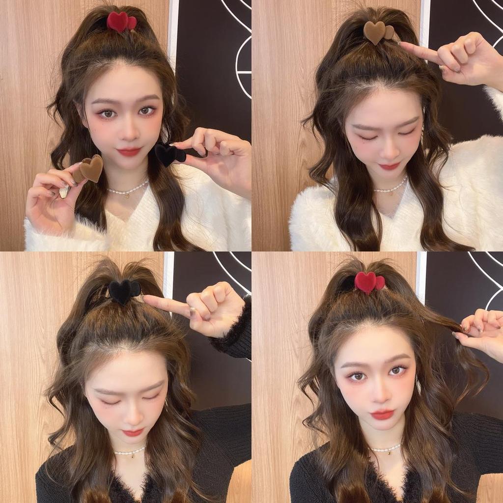 Retro Flocking Love Hairpin Female Back of Head High Ponytail Grab Clip Simple Cute Clip Headdress