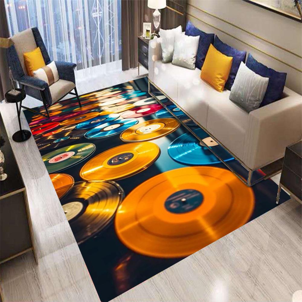 Vinyl Record Carpet Rug Music Theme Retro Disco Floating Water Splash Home Decoration Living Room Entertainment Room Floor Mat