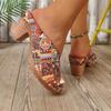 Women's Printed Peep Toe High Heel Sandals, Ethnic Style Beach Slides, Plus Size Summer Casual Shoes