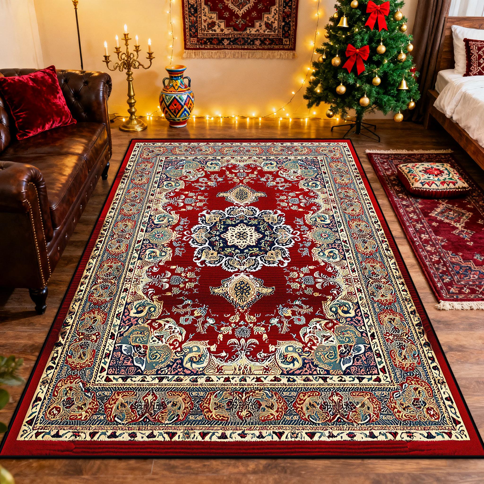 

Exquisite Retro Flower Living Room Carpet Persian Christmas Decoration Soft Rug Bedroom Bedside Flannel Washable Floor Mat Tapis 60x90cm