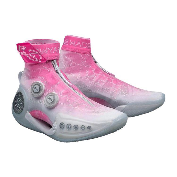Li Ning Wow 9 Wade 9 Infinity Release Basketbalové boty s vysokým svrškem Dámské basketbalové boty Bílé Růžové ABER002-2