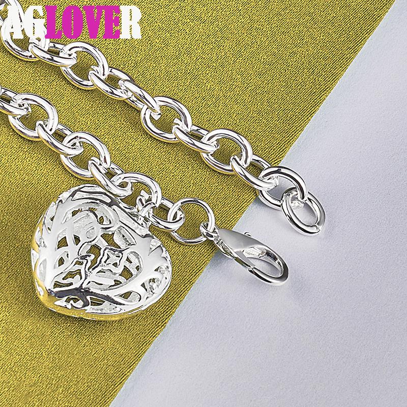 925 Sterling Silver ihåligt hjärta hänge armband smycken