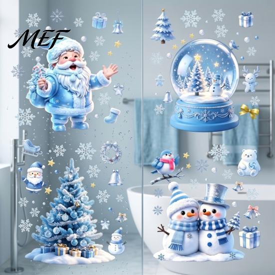 Reusable Holiday Window Scenes Christmas Snowflakes Santa Static Sticker, Waterproof PVC Decorative Stickers for Glass Decal, Removable