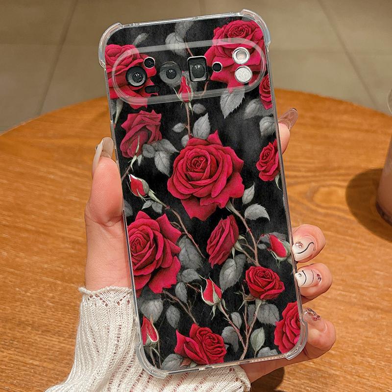 

Scarlet Red Rose Flower Pattern Case For Google Pixel 9 Pro XL 9A Shockproof TPU Silicone Clear Soft Cover Google Pixel 9 Pro XL прозорий