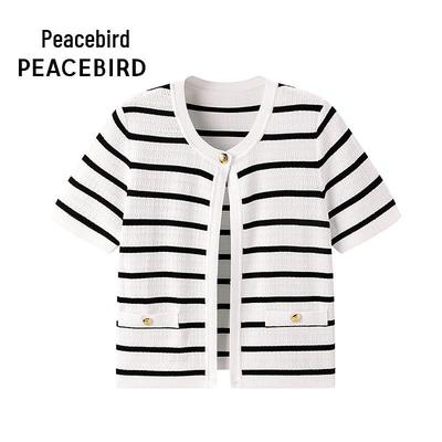 Peacebird Damen Gestreifte Strick Kurzarm Strickjacke