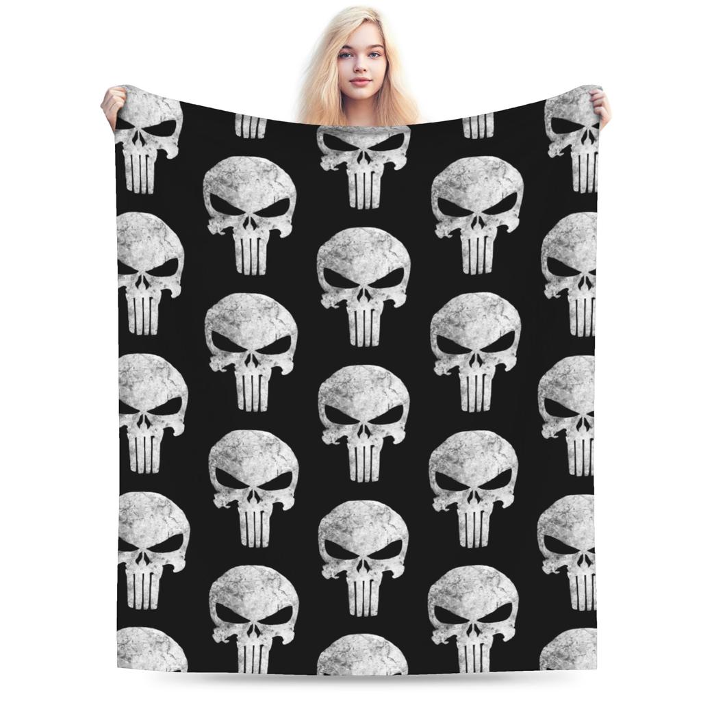 Punisher Skull Grunge Blankets Fleece Printed  Multi-function Warm Throw Blankets for Sofa Car Bedding Throws