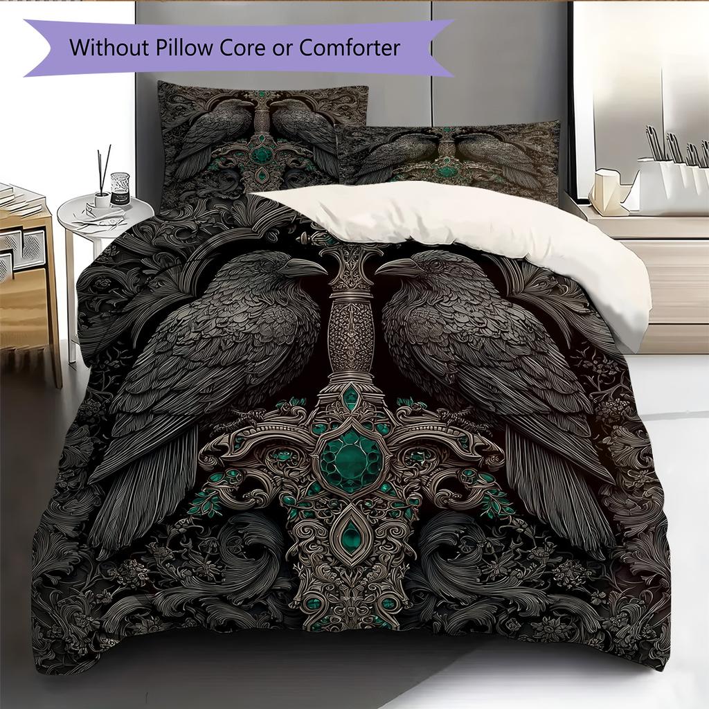 Bird and Sword Pattern Bedding Quilt Set Home Decoration Gift (1 * duvet cover + 2 * pillowcase without core)