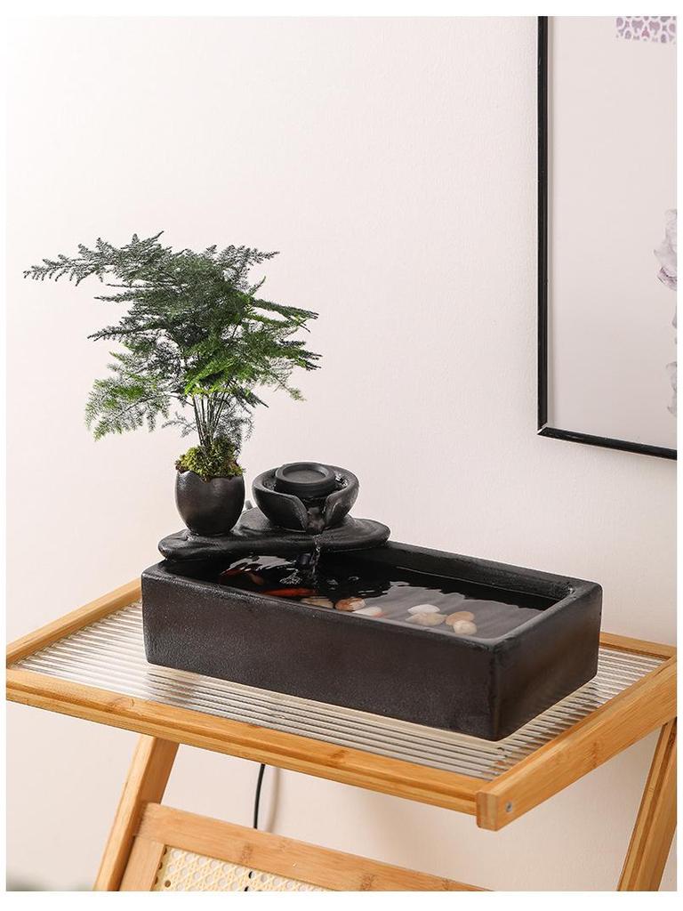 Keramická fontána s tekoucí vodou: Dekorace na stůl přitahující bohatství pro obývací pokoj a kancelář