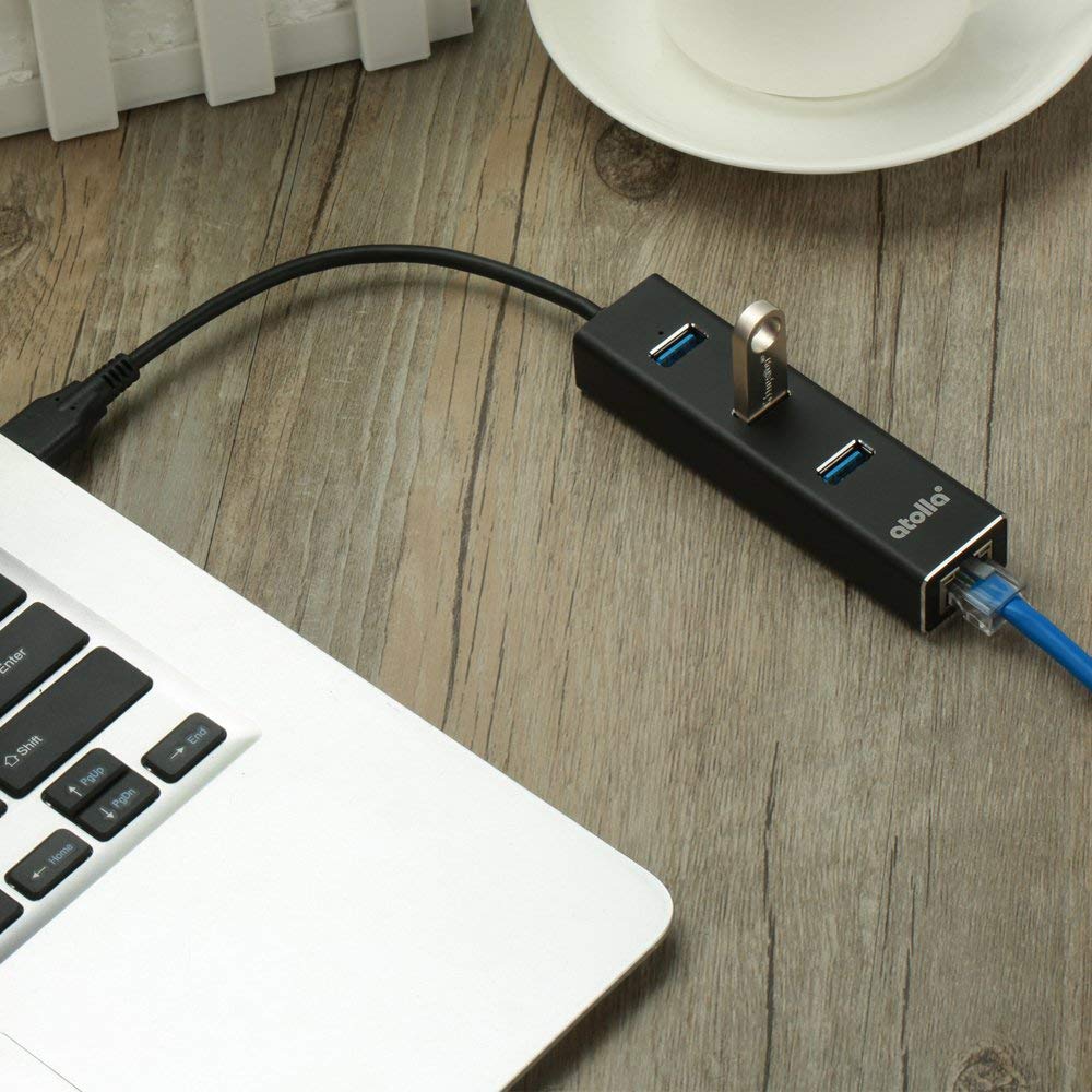 Atolla USB Hub Wired LAN RJ45 USB HUB 3 Port LAN RJ45 Hub 1 Port 1000Mbps Erweiterung USB C Hub mit Typ c Konvertierungsadapter 3.0 Adapter,