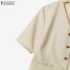 ZANZEA Women Short Sleeve Blouse and Shorts Summer Two Piece Suit Sets