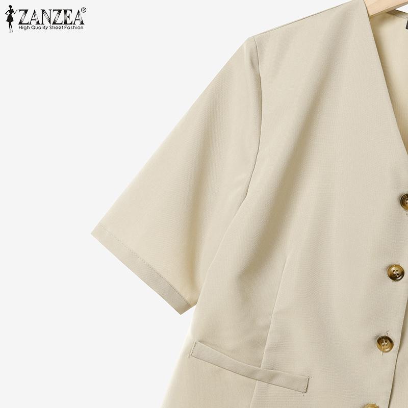 ZANZEA Women Short Sleeve Blouse and Shorts Summer Two Piece Suit Sets