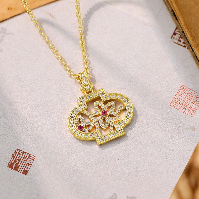 

Gold Shop Ancient Sand Method Full Diamond Necklace, Chinese Style Lantern Design, Exquisite Gift for Women, Clavicle Chain. Gold Plated