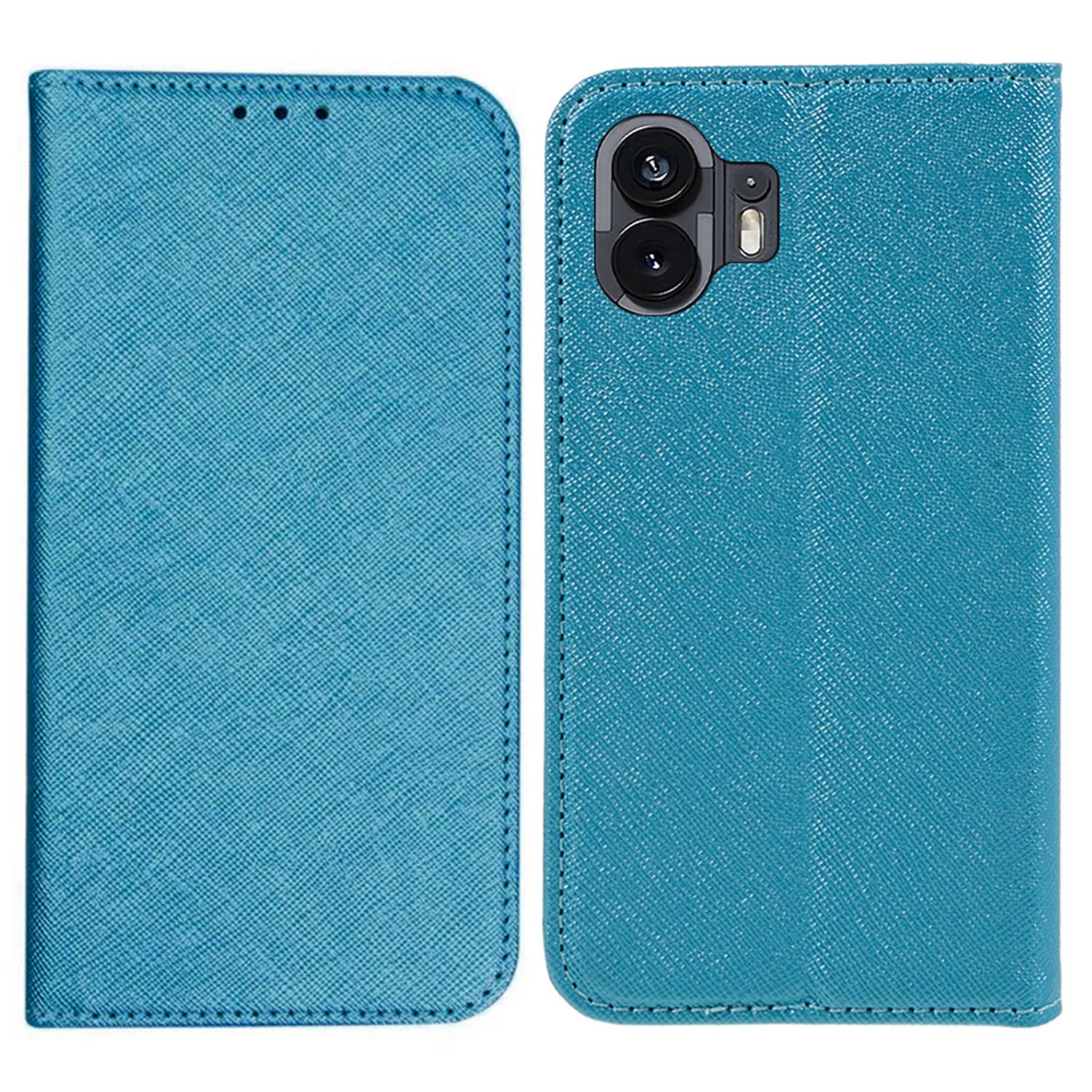 

For Nothing Phone (2) PU Leather Cross Texture Case Stand Wallet Protective Phone Cover Sky Blue