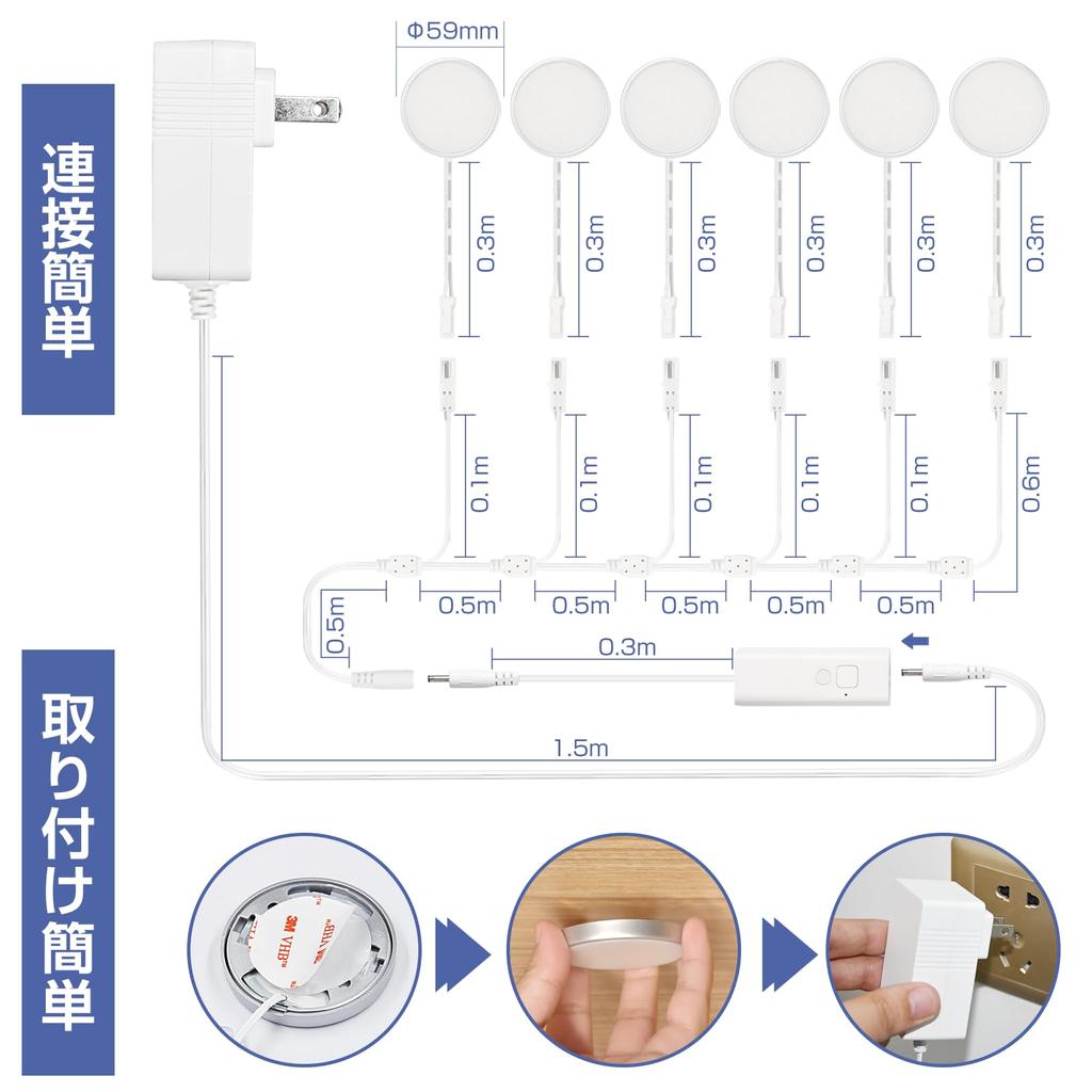 Wobane Cabinet Light LED Indirect Lighting Light 6000K Daylight White Remote Control Stepless Dimming Time Setting LED Kitchen Lighting Outlet Figure