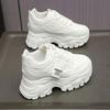 New Women's White Chunky Sneakers Spring Casual Platform Shoes Fashion Lace-up Leather Vulcanized Shoes