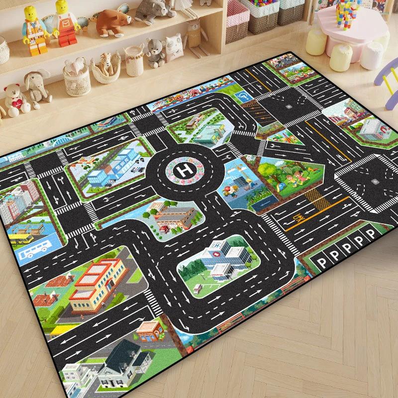 Cartoon Road Play Carpet Living Room Children's Bedroom Decoration Floor Rug 160X230CM Flannel Mat Soft Tatami Carpets Non-slip