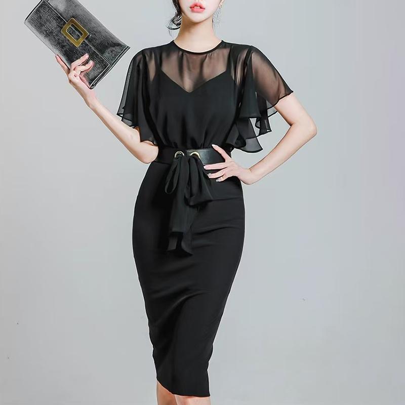 ZANZEA Women Elegant Casual Round Neck Short Sleeve Sheath Dress