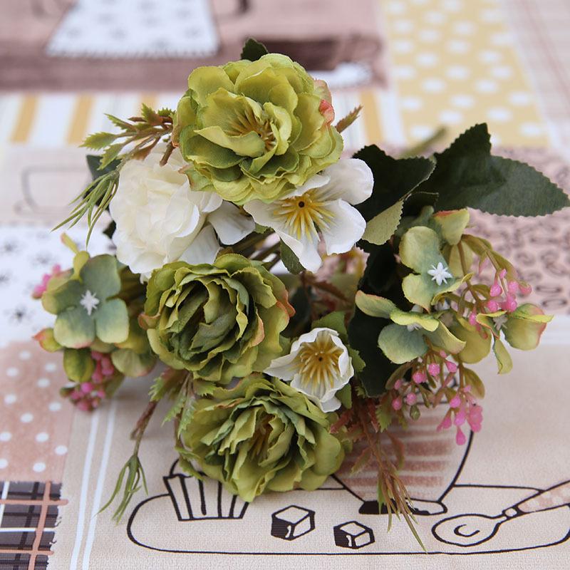 Artificial Peony Rose Flower Vintage Silk Fake Flower Bouquet Wedding Decor Home