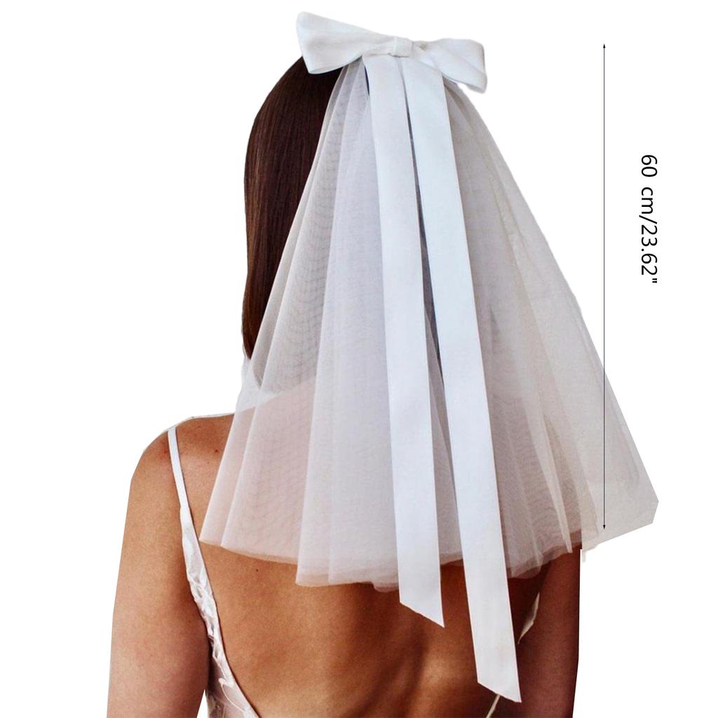 Ribbon Bowknot Long Tulle Marriage Bridal Veil with Fix Hair Clip for Marriage Wedding Celebration Party Accessories