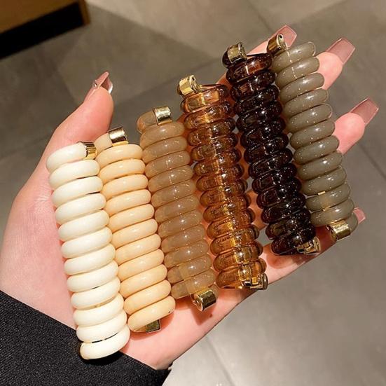 4Pcs Small Spiral Hair Coils Women Solid Color Phone Cord Ponytail Holder Strong Grip Waterproof Hair Ties