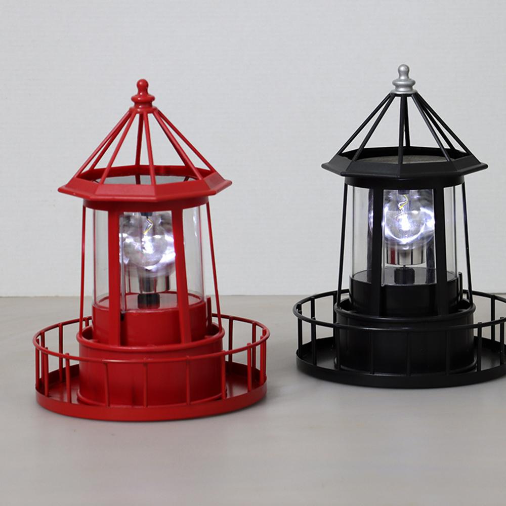 Rotating Beacon Light Iron Solar Adornment Lighthouse Garden Decor Lighthouse-shaped Landscape Lamp