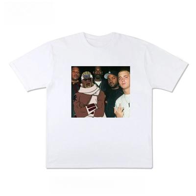 2025 Autumn and Winter Heavy Pure Cotton Tide Brand Animation and Real People Linkage Printing T-shirt Men's and Women's T-shirt