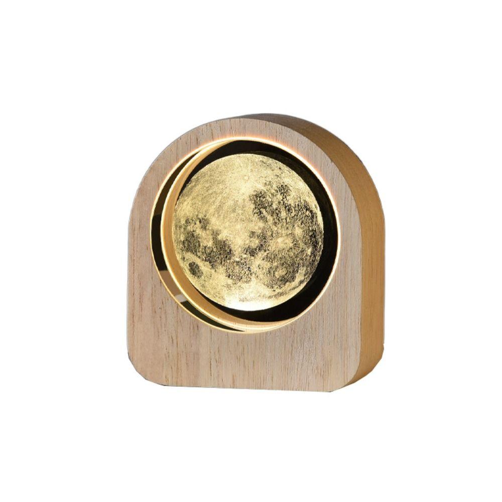 Warm Lights 3D Engraved Lamp Wooden Base Plug and Play Wood Crystal Night Light Decorative Laser Engraved