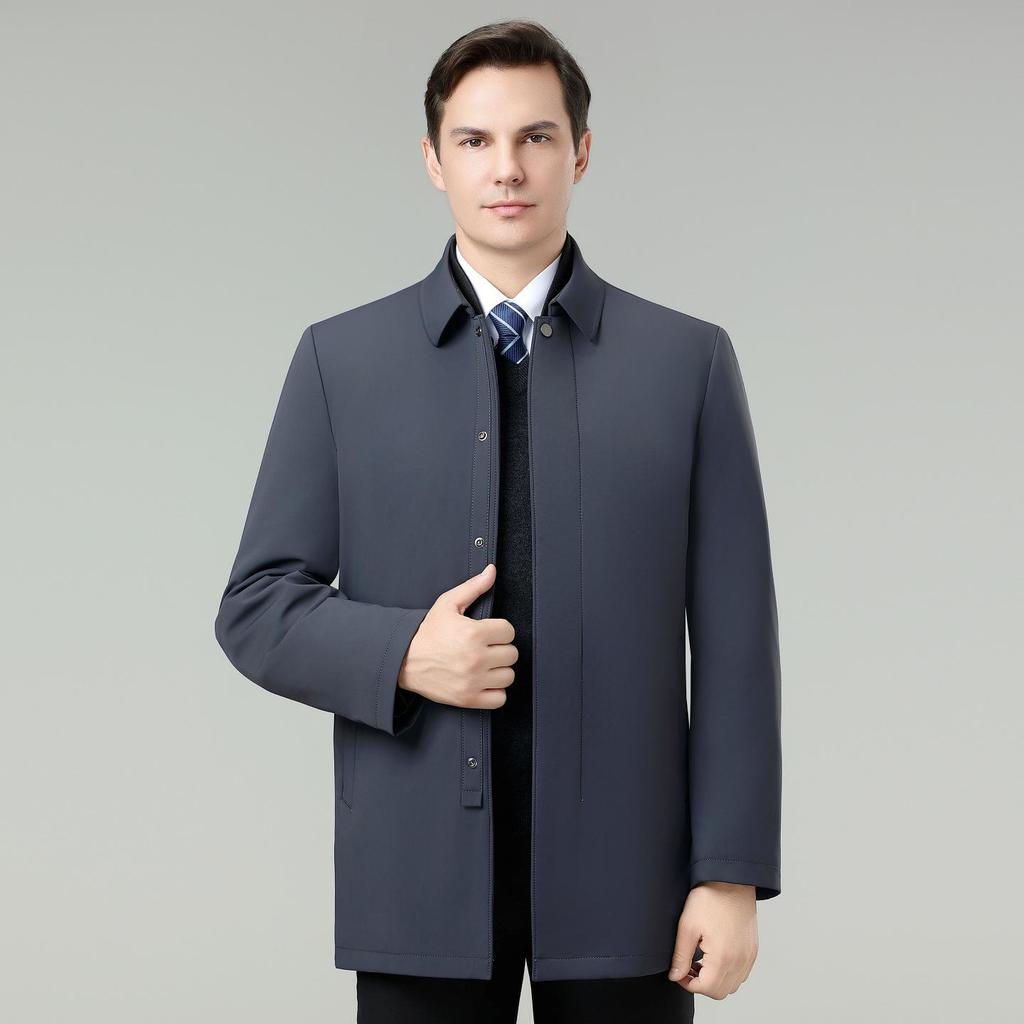 Men's Winter Down Jacket: Removable Liner, Warm Lapel Coat, White Duck Down, Middle-Aged Business Style