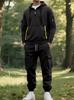 2025 European Autumn/Winter Men's Sportswear: Ribbon Hoodie & Multi-pocket Workwear Pants Set