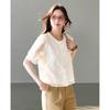 TERRE BLEUE Women's Lace Short-Sleeve Casual Shirt