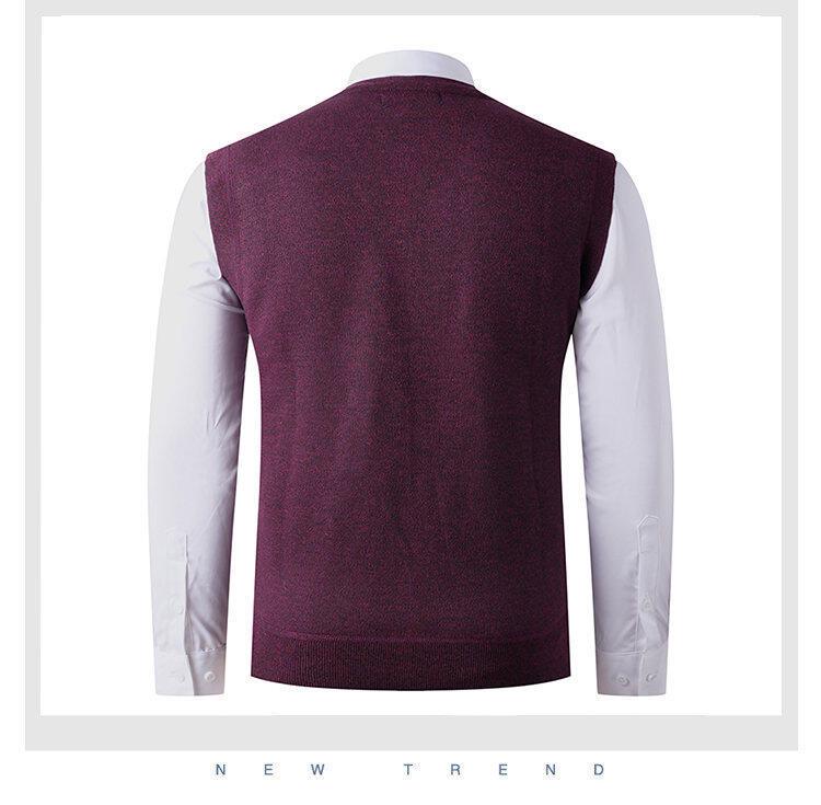 Men's V-Neck Knit Vest - Autumn/Winter Style, Sleeveless Casual Pullover for Middle-Aged and Young Adults