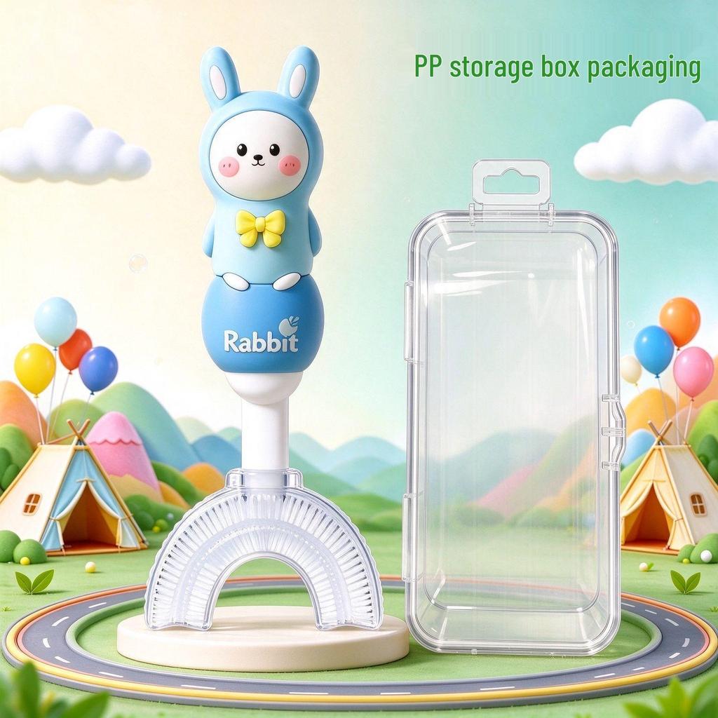 Children's U-Shaped Toothbrush, Ages 1-12, Soft Silicone Bristles, Cute Rabbit Design, Individually Packaged