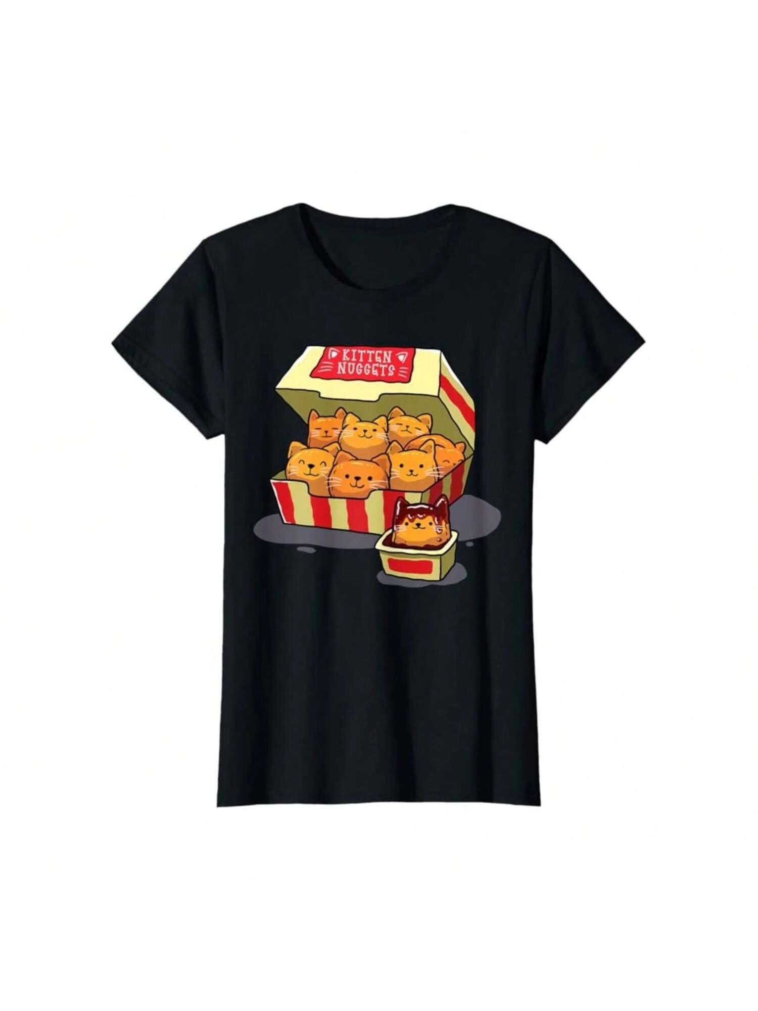 Kitten Nuggets Food Pun Cat Lover Gift Chicken Nuggets Wounisex s Crewneck High Quality Fashion  100% Cotton T-Shirt 01232 S разноцветный