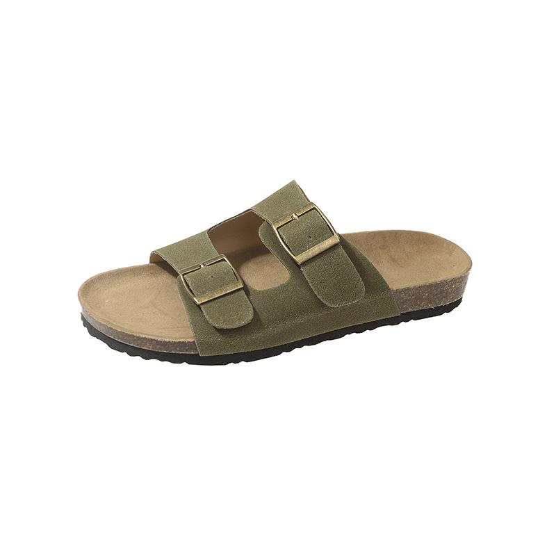 Retro-Plateau-Boken-Schuhe Damen Sommer neu Oberbekleidung Doppelschnalle mit runder Zehenpartie Slipper rutschfeste Strandschuhe