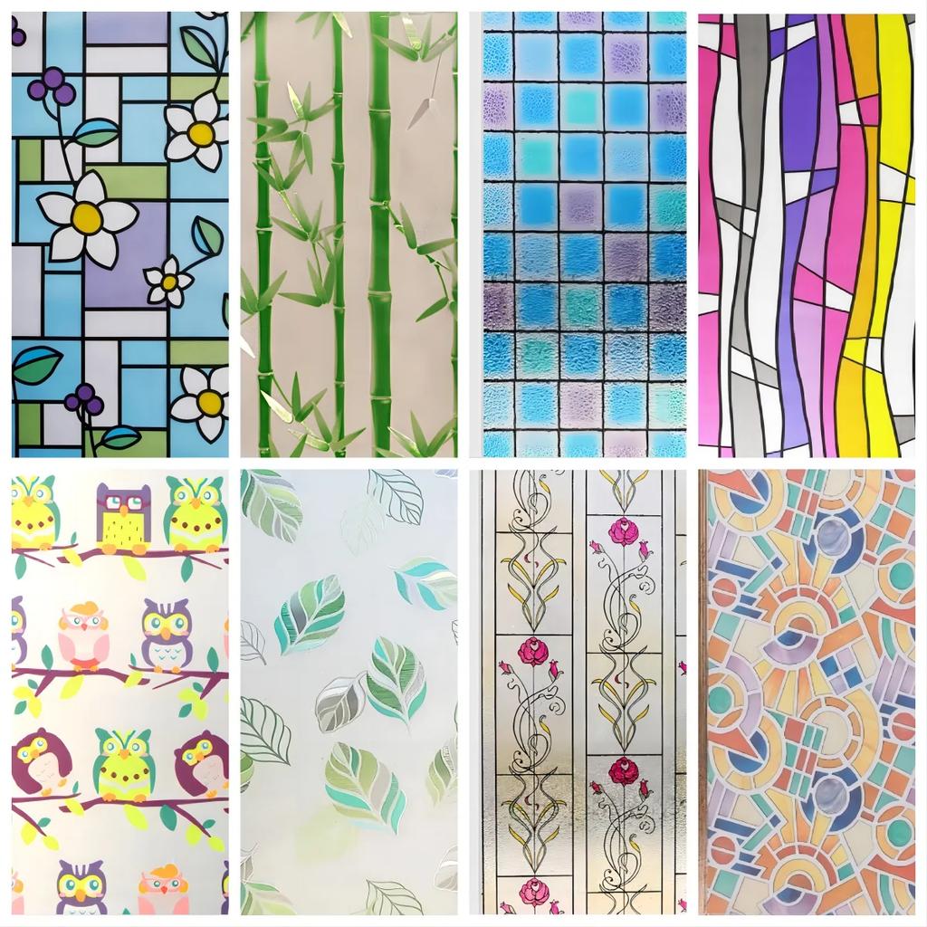 Window Privacy Film Stained Glass Window Clings Decorative Window Tinting Film for Home Anti-UV Non-Adhesive Window Stickers